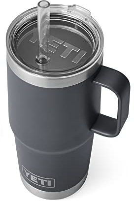 YETI Rambler Straw Mug, Stainless Steel Vacuum Insulated Mug with Stronghold Lid, Charcoal, 25 oz (739 ml)