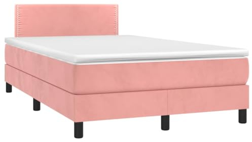 vidaXL Boxspringbett mit Matratze LED Doppelbett Polsterbett Bett Bettrahmen Bettgestell Lattenrost Hotelbett Schlafzimmerbett Rosa 120x200cm Samt