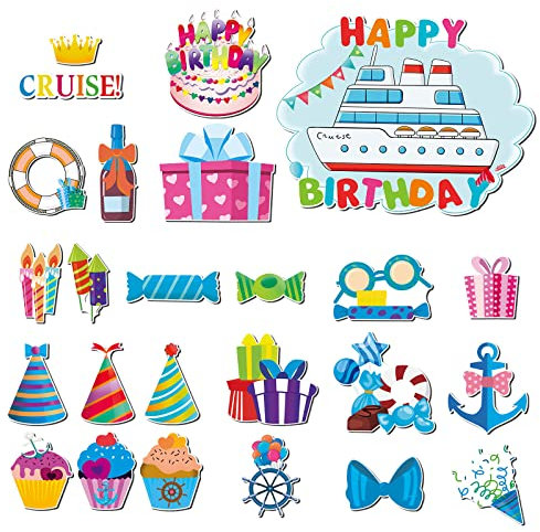 25pcs Birthday Cruise Door Decorations, Reusable Cute Fridge Magnets Funny Cruise Door Magnets Carnival Cruise Magnets for Refrigerator Ship Party