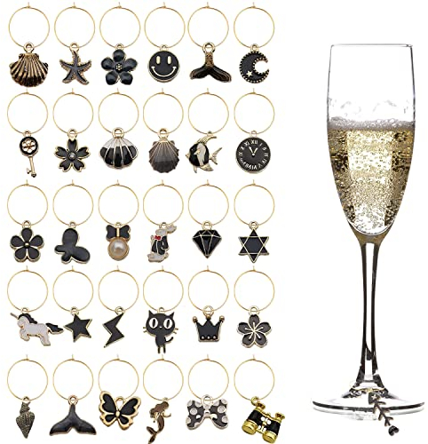 VICDUEKG Lot de 31 pendentifs pour verre à vin - Marqueurs de verre à thème - Marqueurs de verre - Décoration de fête pour verre à vin, cocktail, champagne, Acier allié