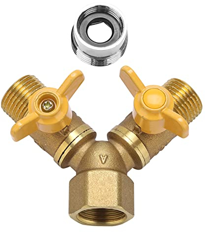Yctze Washing Machine Waste Splitter, Washing Machine Wate G1/2 Brass Garden Irrigation 2 Way Double Tap Hose Adapter Dual Faucet Connector