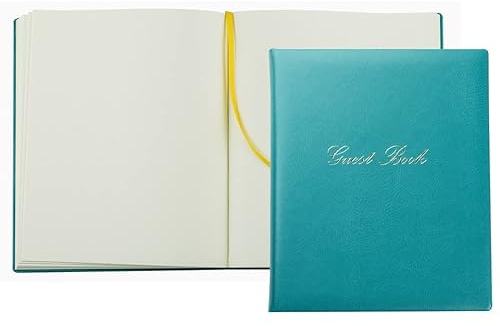 DELMON VARONE - Premium Gästebuch aus veganem Eco Kunstleder türkis - Blanco Buch Bücher Hochzeitsgästebuch mit Hardcover Einband und Merkband für Hochzeit, Taufe, Geburtstag, Geburt und Kommunion
