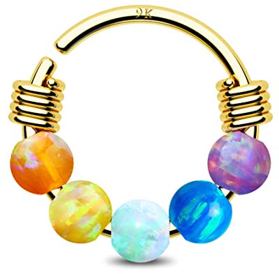 Jewseen 9K Solid Gold Nasenringe Opal Knorpel Ohrringe 20G Nasen Piercing Schmuck Septum Ringe Daith Piercing Schmuck für Frauen Männer