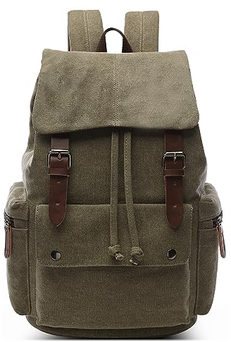 DORRISO Elegant Canvas Rucksack Herren Retro Tagesrucksack für 15.6 Zoll Laptop Große Kapazität Schulrucksack Reisen Lässig Camping Arbeit Wandern Leinwand Herren Backpack Grün