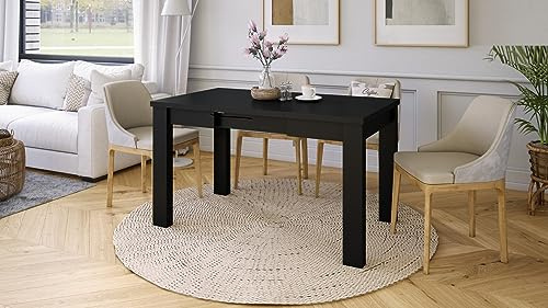 designimpex Design Esstisch Tisch Fonte ausziehbar 85 bis 130 cm, Farbe:Schwarz matt