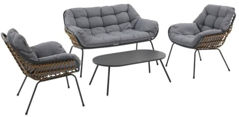 HESPERIDE - Salon de Jardin Paopao Graphite, Gris 4 Places Anti-Rouille Coussins Confortables 2 Fauteuils 1 Canapé 1 Table Basse pour Terasse, Balcon