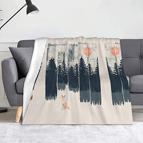 HAHAFU Wilderness Fox Art Überwurfdecke, Picknickdecke, bedruckt, warm, saugfähig, Decke für Bett, Couch