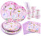 Aitsite 100 Stück Rosa Schmetterling Partygeschirr Set für 20 Gäste, Partyteller, Geburtstag Geschirr, Party Deko Set, Kindergeburtstag Teller Becher Servietten