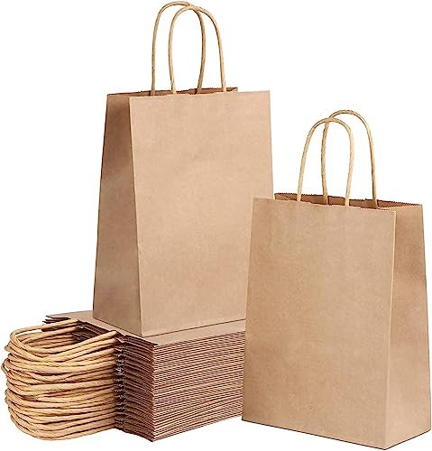ADRI. Pack 100 bolsas de papel pequeñas con asas regalo 24 cm de alto x 18 de ancho x 8. Bolsitas de regalos en kraft, bolsas para regalar detalles en cumpleaños, bodas, comuniones