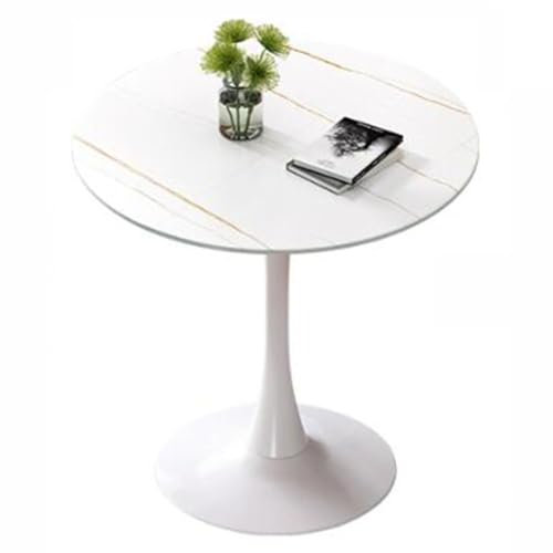 JHAISMAO Runden Tulpe Tisch Granit 12 Mm Dicke Zertifizierte Tischplatte Für Zuhause Und Küche Mit Sockel Aus Metall Platzsparender Tisch(Size:70cm,Color:Weiß)