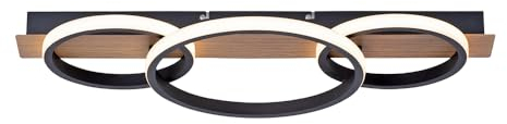SellTec LED Deckenlampe, Holz Dekor, Deckenleuchte | Farbtemperatur meinstellbar, warmweiss - kaltweiss | Rahmenleuchte für Wohnzimmer & Küche | 3 Leuchtringe