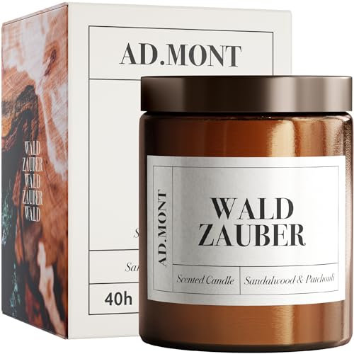 AD.MONT Waldzauber Duftkerze mit Sandelholz und Patchouli - Vegane Duftkerzen im Glas - 40h Brenndauer - Sojawachs Duftkerze im Glas - Scented Candle handmade in Italy- Premium Kerze im Glas, 185g