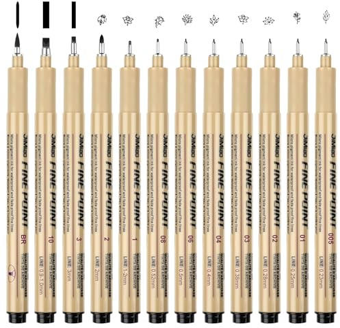 HFDONGL 12 Stück Fineliner Schwarz Fineliner Set Filzstifte Schwarz Zeichenstifte Professionell Set für Illustrationen Skizzieren Technisches Zeichnen