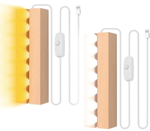 MaxEarn 2 Stück Led Lichtsockel, 15cm LED Sockel für 5mm Dicke Acrylplatte mit USB Schalter, Lichter Display Basis(Warme+Weiß), Rechteckige Lampensockel Holzsockel für Glasblock Acrylglas Kristall