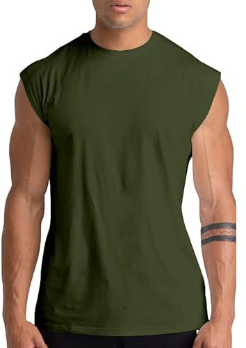 Herren Fitnessstudio Tank Tops Workout ärmellose T-Shirts Athletic Muscle Tank Training Bodybuilding Tee Shirts Grün-11-L
