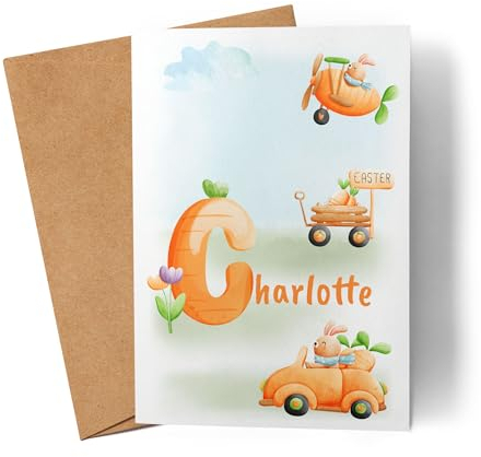 Kiddle-Design Personalisierte Osterkarte mit Namen & Text – Ostermotiv Hase im Auto Klappkarte für Ostergrüße Karte zu Ostern Oster Grußkarte