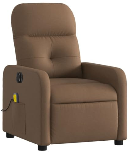 vidaXL Massagesessel, Sessel Elektrisch, Relaxsessel mit Liegefunktion Vibrationsfunktion, Fernsehsessel Liegesessel für Wohnzimmer, Braun Stoff