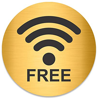 PVC Aufkleber Schild - Rund 10cm Durchmesser - Selbstklebend - Gold gebürstet - Metall-Optik - UV beständig - Für Innen und Außen (Free WiFi)