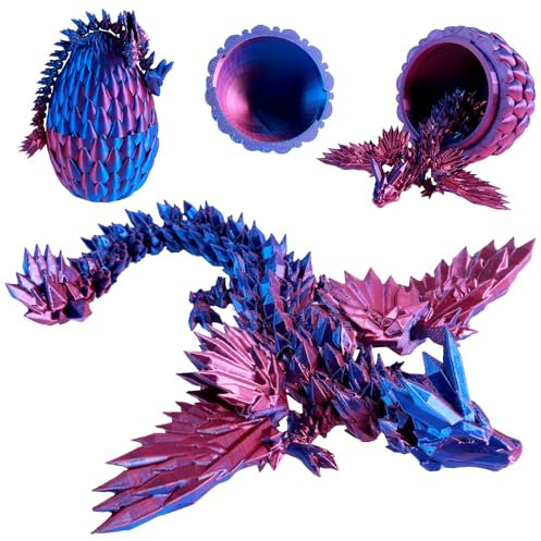 3D Printed Dragon in Egg, Articulated Dragon Crystal Dragon with Egg, Mystery Flexible Joints Dragon Toy Easter Egg Hunt, Home Office Executive Desk Toys Gift for Kids Adults (laser violet)