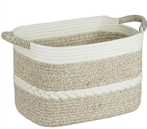 Storage Basket - Decorative, Woven, Foldable Storage box with Handles. Home and Nursery Decor/Organiser for Bathroom Storage, Toy Storage, Office, Baby Clothes and Towels (Natural Beige) (1pc)
