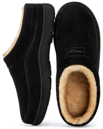 HomeTop Herren Mokassin Hausschuhe Weiche Warme Rutschfeste Memory Schaumstoff Innen Pantoffeln mit flauschigem Futter Schwarz,46-47 EU