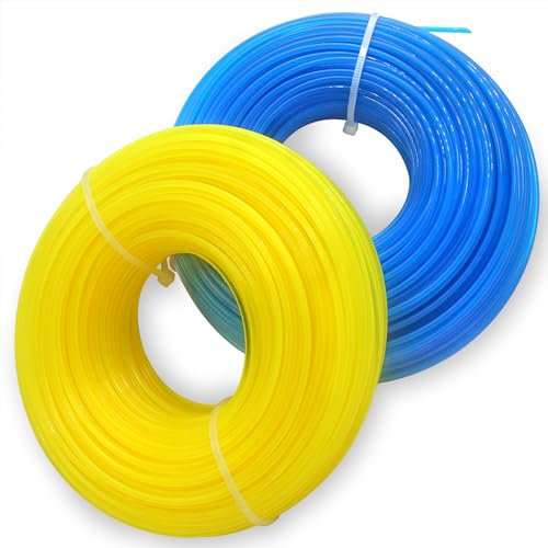 Zeqeey Replacement Trimmer Line, String Line Nylon Cord Length 100m, Diameter 1.6mm for Grass Trimmer, 2 Rolls (Blue 50m + Yellow 50m)