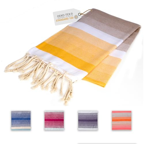 Sandrella Hamamtuch Sauna Damen & Herren groß 100x200 Baumwolle Strandtuch Decke Pestemal | gelb