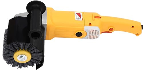 WooDerson 1400W Satiniermaschine Edelstahl, Bürstenschleifer Mit Kohlebürsten, Stahldraht-Rad Und Segeltuch-Rad, Einstellbare Geschwindigkeit Schleifmaschine, Vollkupfer-Motor (Schwarz+Gelb)