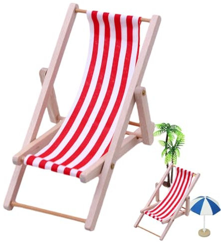 BommFu Miniatur-Strandstuhl | Hölzerner -NI Deko Liegestuhl | Klappbare Liegestuhl-Dekoration | Miniatur Puppenhaus Strandstuhl - Für Garten Mikrolandschaft D-IY Deko