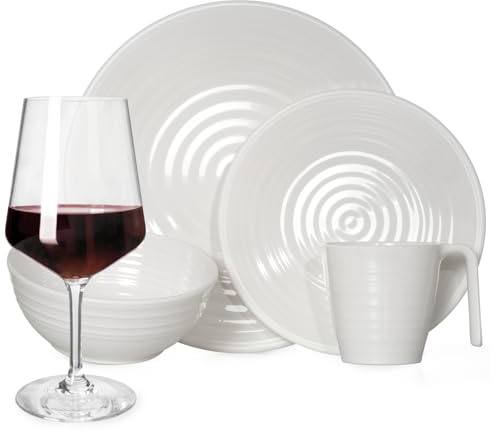 Vaisselle de camping en mélamine 16 pièces pour 4 personnes + 4 verres à vin Milano Rouge