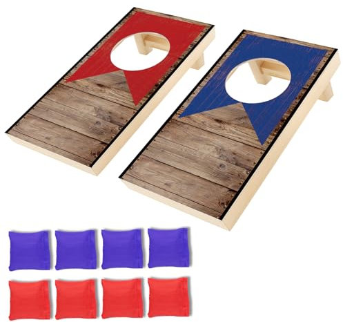 NZQXJXZ Cornhole Spiel Set für den Schreibtisch für Erwachsene und Kinder, Tragbares Sitzsack Wurfspielset mit 2 Cornhole Spielbrettern & 4 roten und 4 blauen Mini-Sitzsäcken für Büro, Zuhause, Party