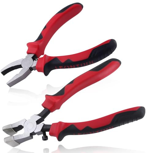 LEONTOOL Lot de 2 pinces pour couper le verre et pince à épiler avec embouts en caoutchouc - Kit d'outils de coupe de verre pour installation de matériel de clé et vitrail - Outil de rupture de