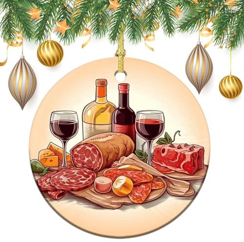 Weihnachtsschmuck 4 Stück Weihnachtsbaum Keramik Hängend für Weihnachtsbaum Dekorationen Essen und Trinken Weihnachtsschmuck mit Goldband Porzellan Anhänger für Xmas Party Dekoration Hängend