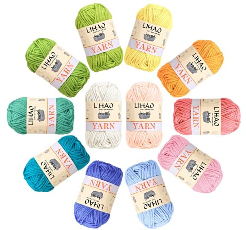 LIHAO Filato per Uncinetto in Cotone e Acrilico, 12 x 15g Gomitoli di Lana per Amigurumi, Filato Morbido e Resistente per Principianti, Kit da Cucito per Hobby Creativi e Fai-da-te - 12 Colori