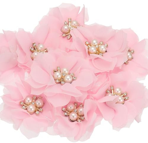 PATIKIL 2,36 Zoll Strass Perlen Chiffon Blume, 10 Stück Nähen Stoff Applikationen für DIY Handwerk Kleidung Stirnbänder Hochzeit Party Dekoration, Pink