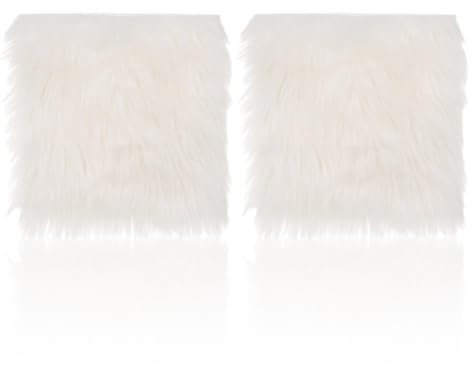 GXGM 2 Pezzi 90g Tessuto in Pelliccia Bianca 25 x 25 Pollici Toppa in Pelliccia Sintetica Quadrato Arruffata Bianca Fodera per Sedia Artigianale Cuscino per Sedile Costume Barba per
