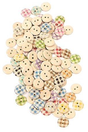 500 Stück Birnbaumholz-Nähknöpfe Zum Nähen, Stricken, Häkeln (Klassisches Plaid 15 mm / 0,59 Zoll)