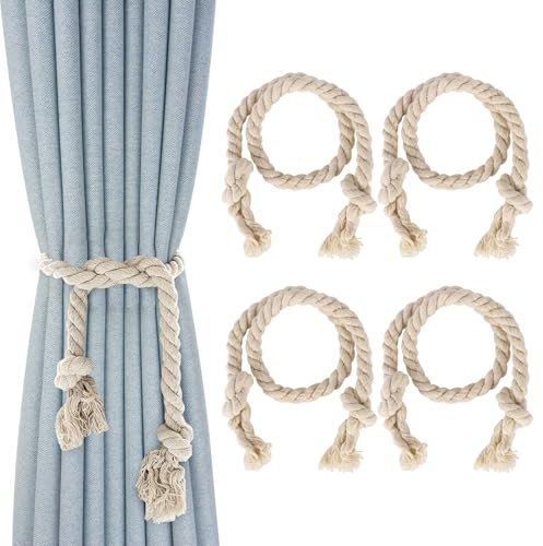 4PCS Curtain Ties, Curtain Rope Tiebacks with Big Woven Double Ball Hand Woven Tie Back Curtain Tie Backs for Curtains for Curtain Decorative Home Room Drapes