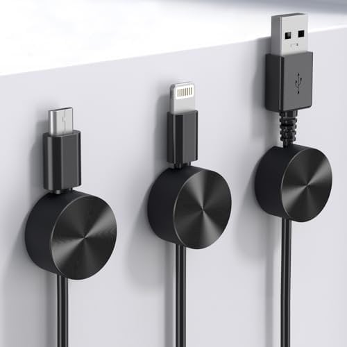 Maveek Cable Clips 3Pcs, Magnetic Cable Holder with Strong Self Adhesive Metal Plate, Charge PC Wire Cable Tidy Management Clip Organizers for Office, Home, Car, Black