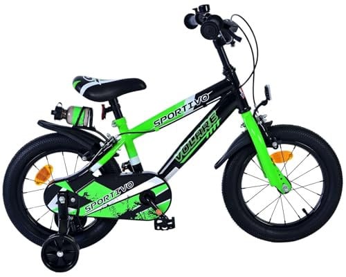 Volare Sportivo Kinderfahrrad - Jungen - 14 Zoll - Grün Schwarz - Zweihandbremsen