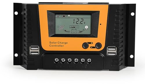 DewinLVD Regolatore di Carica Solare, Regolatore di Carica Solare con Display LCD 5V 2A Doppia Porta USB Pannello Solare Regolatore Solare Intelligente 12V 24V 36V 48V