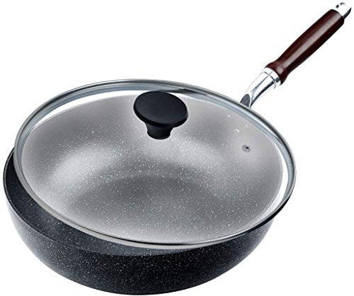 UQACHG Wok Non-Stick Frying Pan Frying Pan Iron Pot No Oil Smoke Gas Universal Saucepan with Lid Safe Frying Pan Saucepan Skillet Pan 30Cm Frying Pan