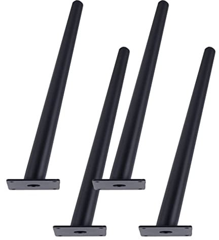 Lot de 4 pieds de table droits en métal de 30 cm, pieds de table en fer noir pour salon, meuble TV, meubles en forme de cône, finition galvanisée, hauteur réglable de 10 à 55 cm