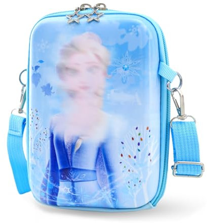 Els Handtasche Mädchen, Umhängetasche Mädchen, Eiskönigin Kinderhandtasche, PU Leder Umhängetasche Kinder mit Verstellbarem Gurt, Cartoon Kindertasche für zum Ausgehen oder Reisen(Blau)