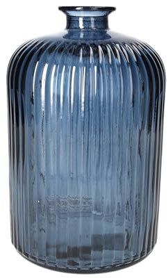 KEYHOMESTORE | Bouteille en verre rayé de haute qualité artisanale, récipient élégant comme décoration et supermobile pour salon ou bureau, fabriqué en Italie (14 x 23 cm) - Bleu Cobalt