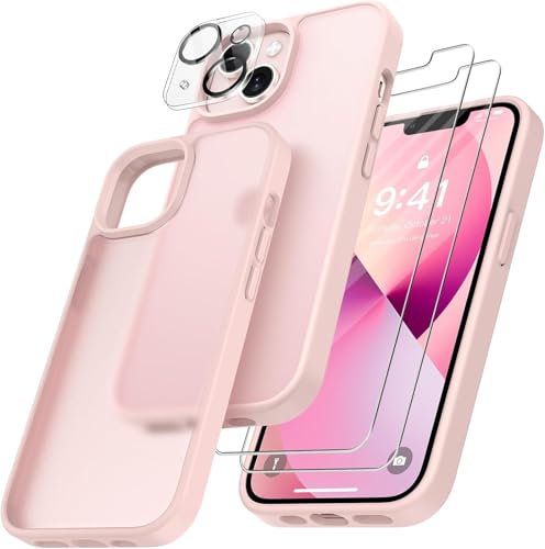 FLLAO 4 in 1 Handyhülle für iPhone 13 Hülle mit 2 Schutzfolie und 1 KameraSchutz, [Integriertes Luftkissen] Stoßfest Kratzfest Weich TPU Schutzhülle für iPhone 13, Rosa