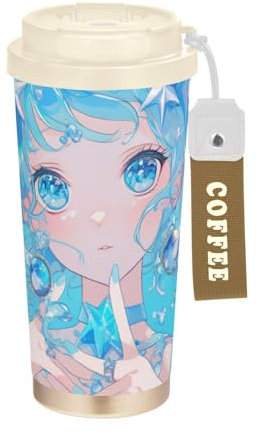 Vaso de café decorativo de viaje con tapa para llevar, de acero inoxidable, aislado, para bebidas calientes y frías, 17 onzas