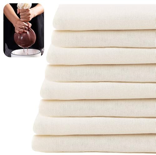 Huucozn 8 Stück Passiertuch käsetuch Knödeltuch 40/50/60/70 cm Waschbares Mulltuch Baumwolle Cheesecloth Siebtuch Passiersieb abseihtuch Filtertuch Wiederverwendbar zum Sieben von Käse Saft Tee