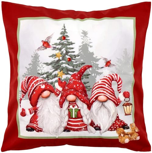 Espamira Kissenbezug Weihnachten 40x40 Wichtel Kissenhülle Dekokissen Rot Weiß Gnom Kissen Weihnachtskissen Reißverschluss