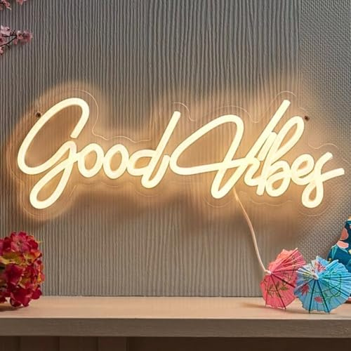 Marco Paul Good Vibes Neon LED Light, USB-Powered Warm White Hanging Neon Wall Sign, Low Voltage LED Lights for Home Decoration, Lounges, Home Bars, Living Rooms and Entertainment Areas.